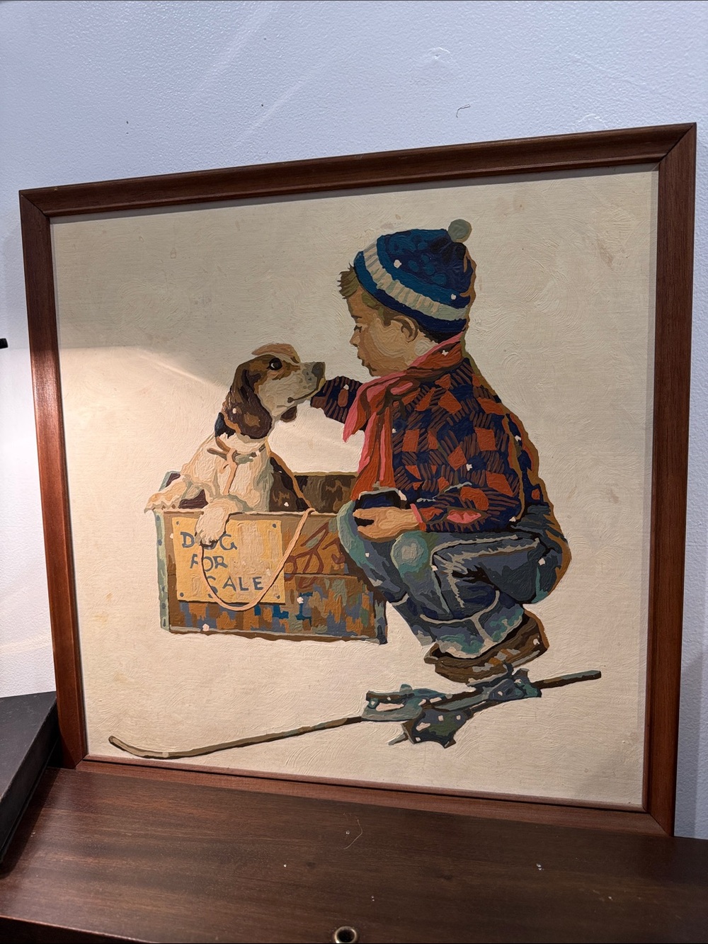 Vintage-painting  Boy & Puppy Wall Art - Blue/Red